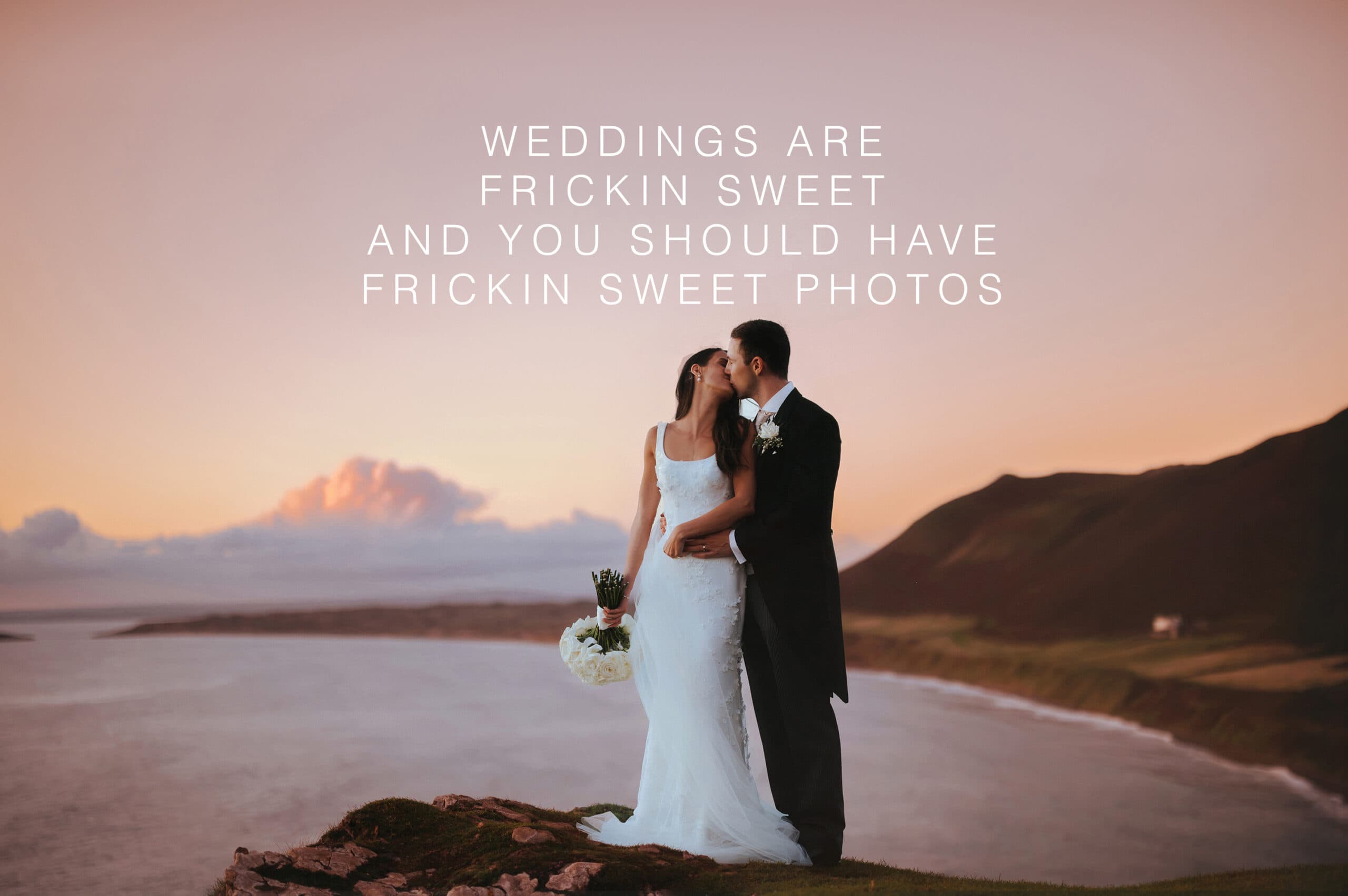 a couple kissing on a hilltop in the cotswolds, with beautiful pink sunset background captured by Joab Smith Wedding Photography